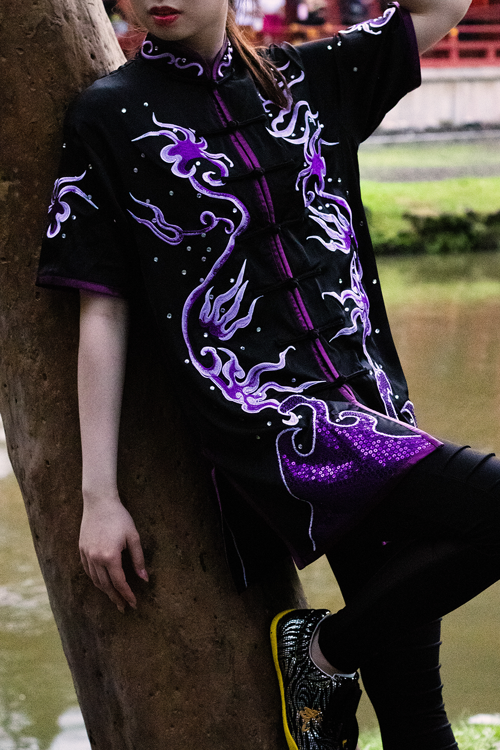 #07 Stunning Black with Intricate Purple Flames  & Clouds Silk