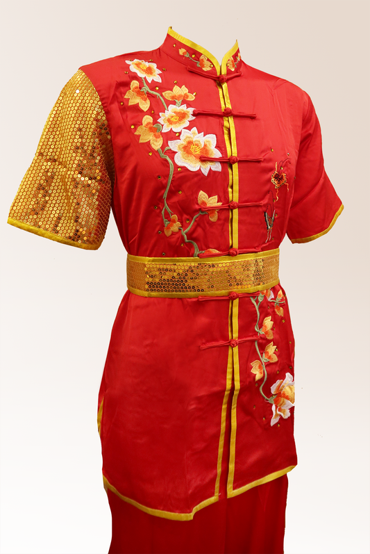 Red with Gold Flowers Silk #R05