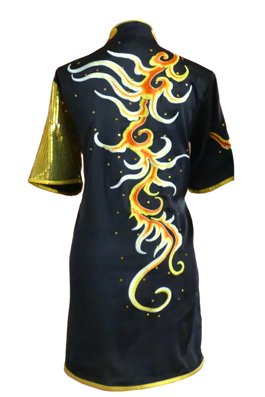 #27 Black with Gold Sequin Flames Silk
