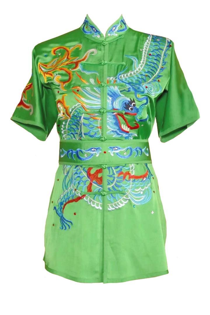 #16 Green Intricate Flying Dragon Silk