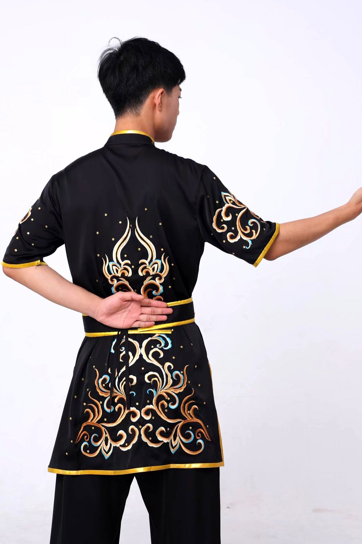#14 Stunning Black Silk with Intricate Multicolored Embroidery