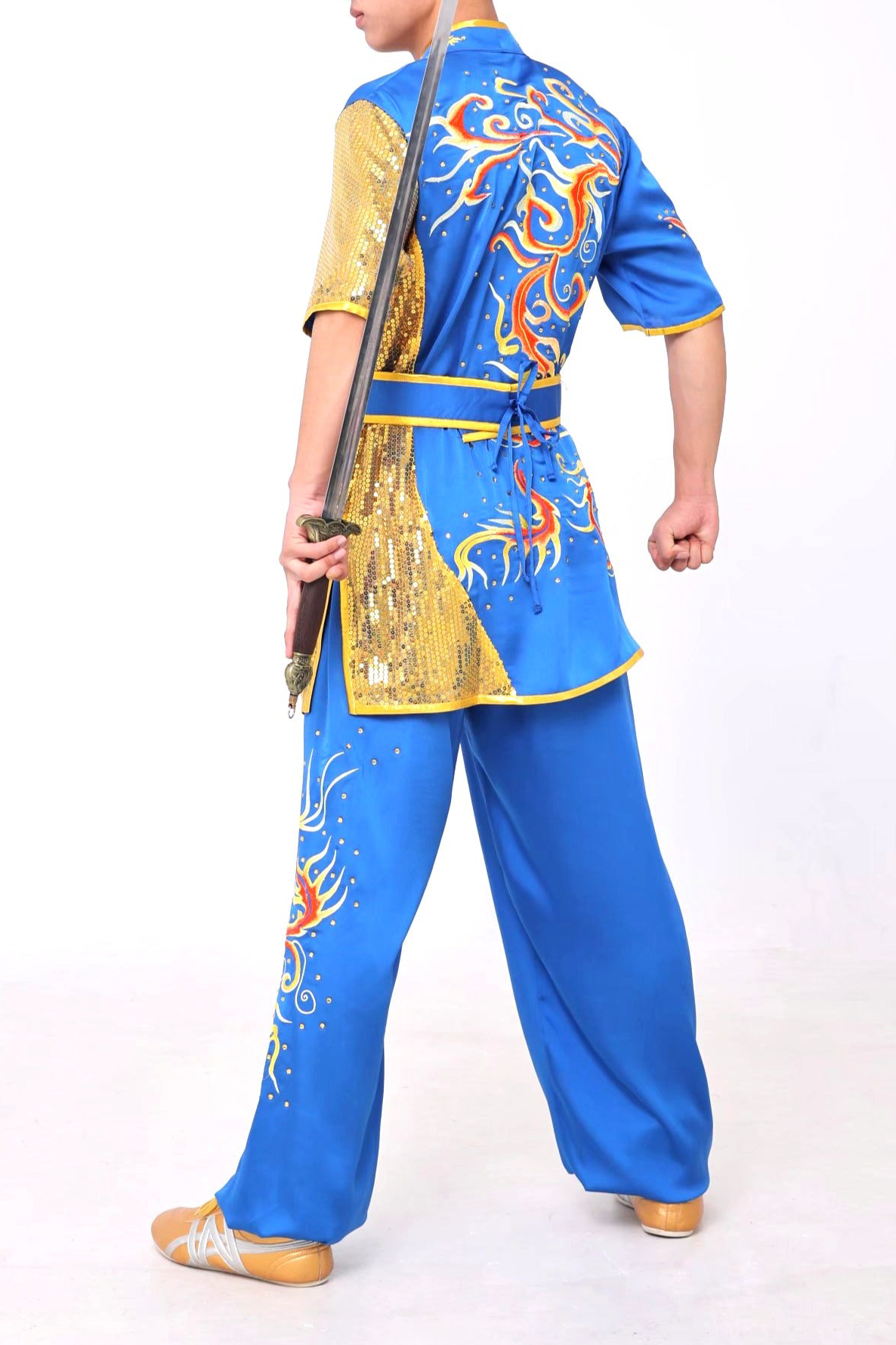 #13 Light Blue with Stunning Flame Embroidery & Gold Sequins Silk