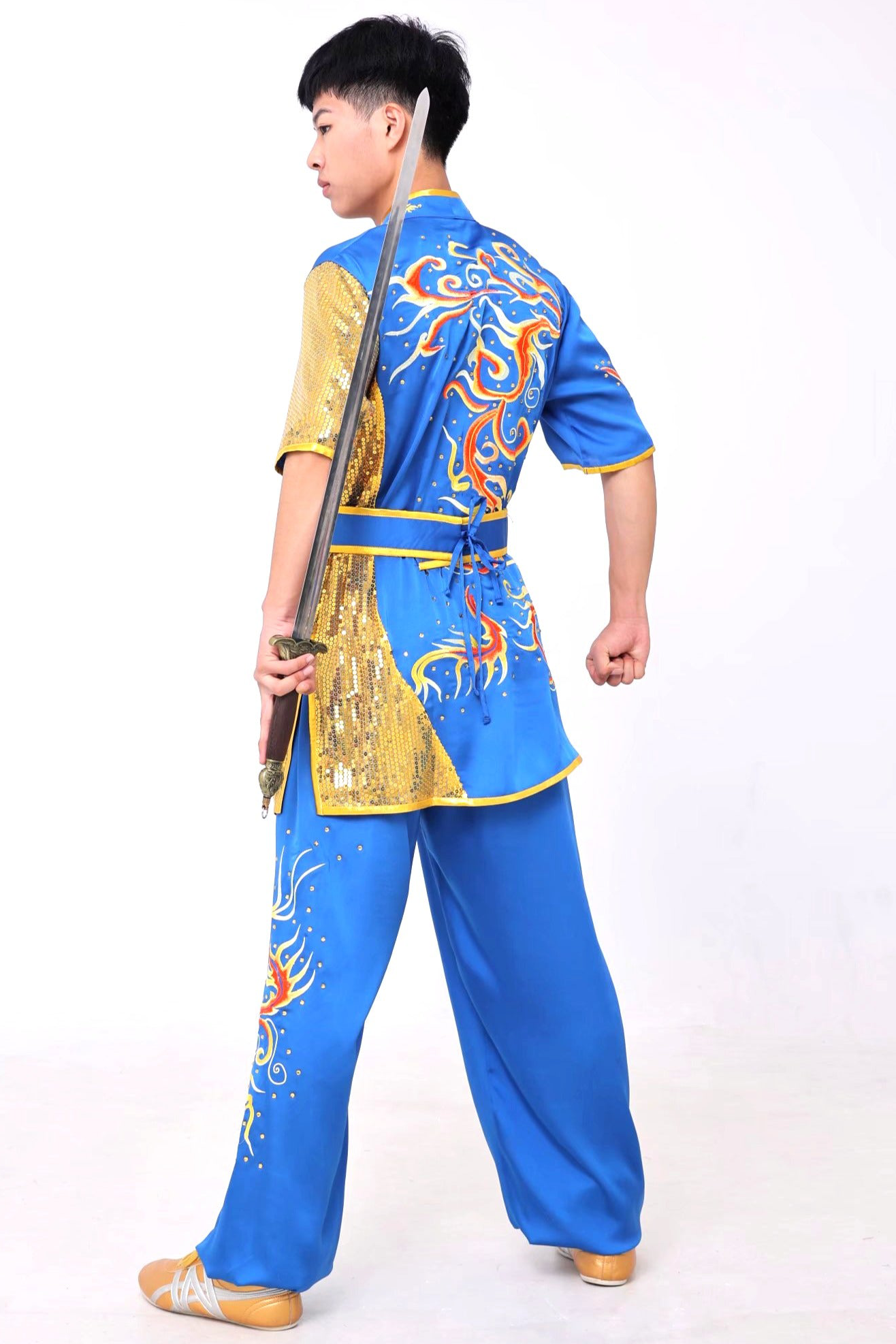#13 Light Blue with Stunning Flame Embroidery & Gold Sequins Silk