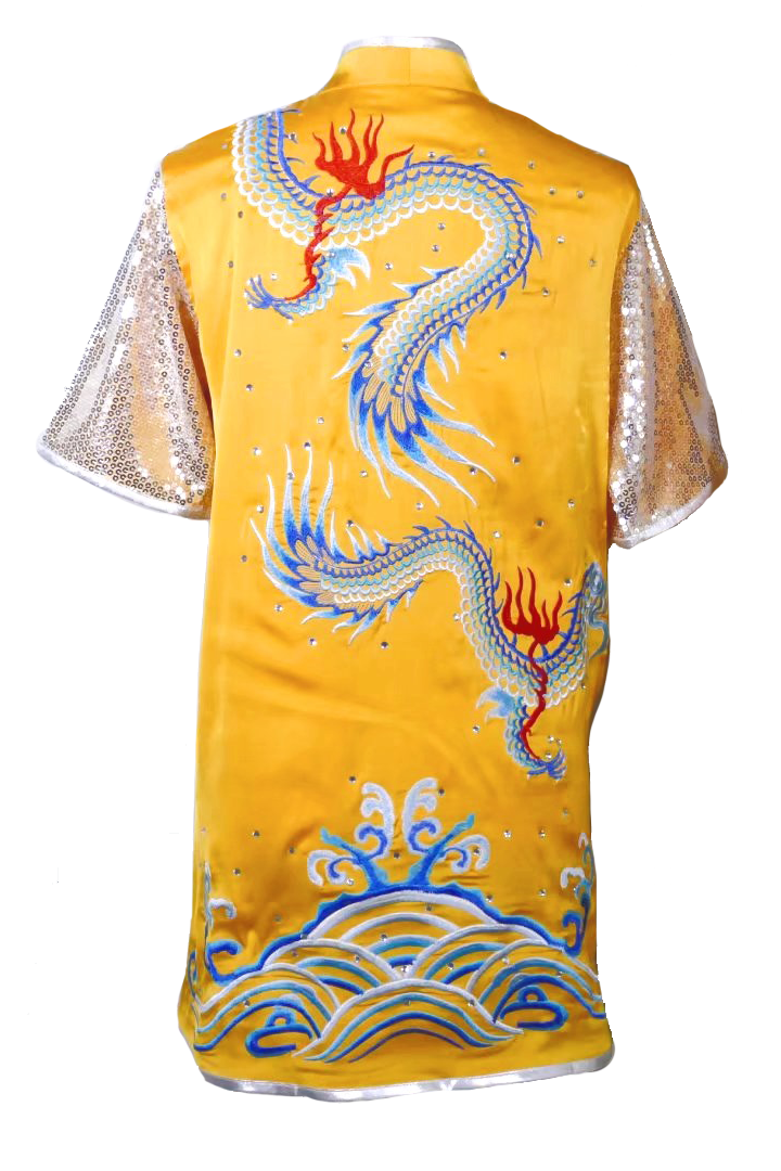 #19 Royal Gold with Twin Blue Dragons & Silver Sleeves Silk